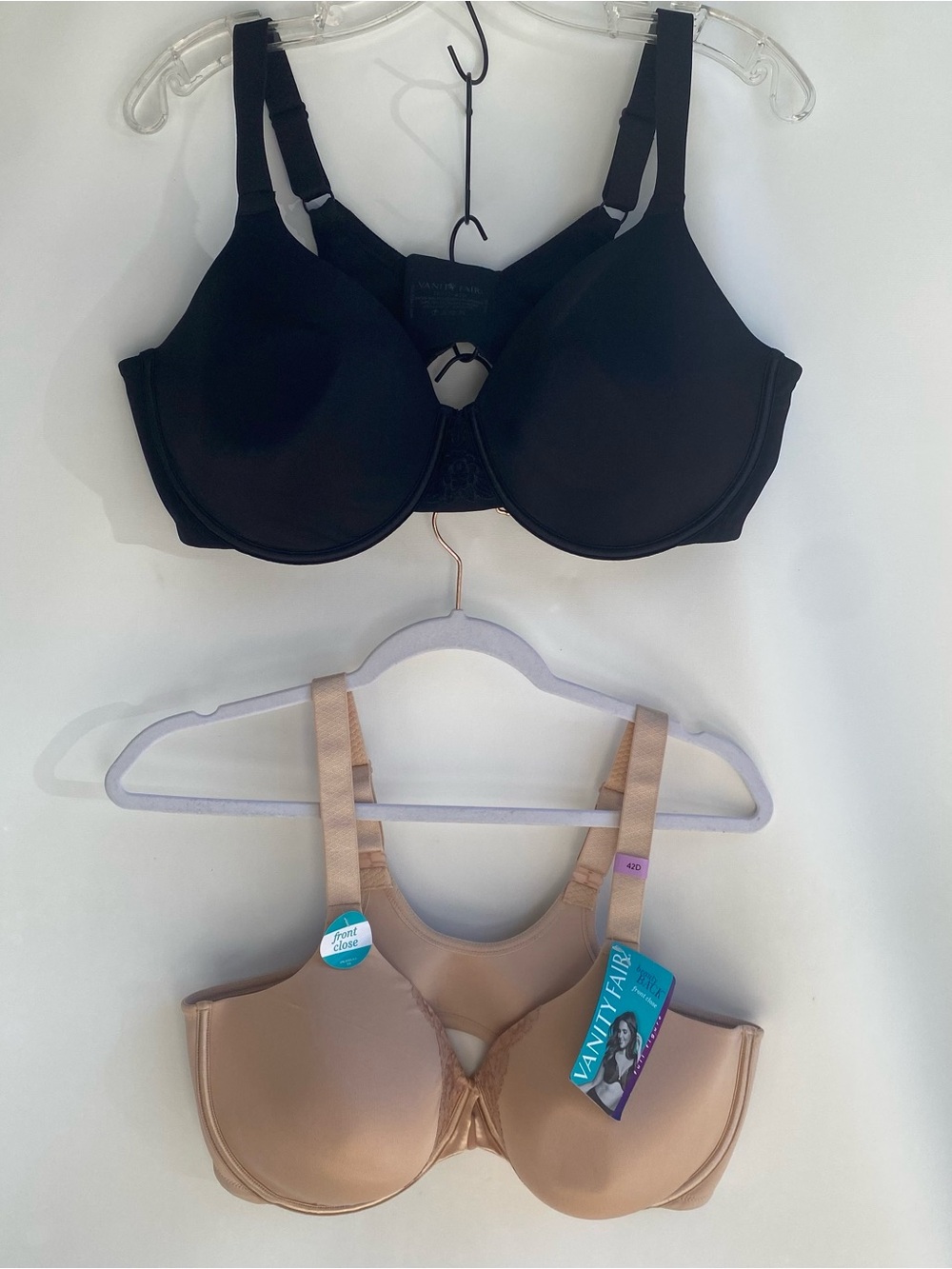 Vanity Fair set of 2 bras full figure lightly padded underwire black nude 42D